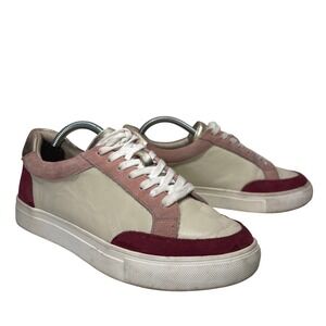 Birdies‎ Cream Pink Burgundy Suede Leather Lace Up Low Top Sneakers Size 7